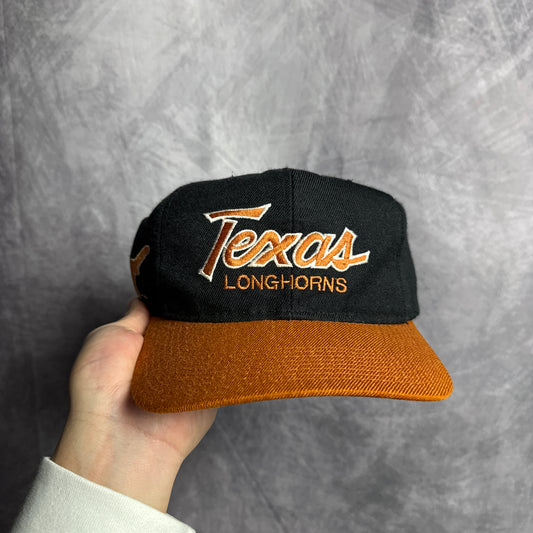 90s Texas Longhorns Sports Specialties Double Line Script Snapback Hat 4630