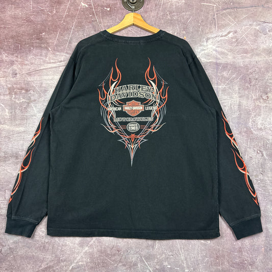 00s Black Harley Davidson Flame Sleeve Shirt 3105