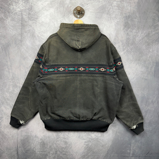 90s Black Hooded Carhartt Aztec Jacket 4042