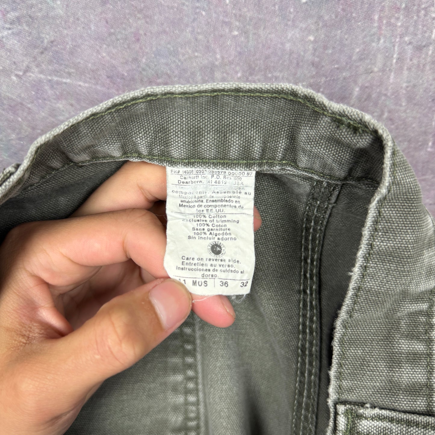 90s Olive Green Carhartt Carpenter Work Pants 36x31.5 2454