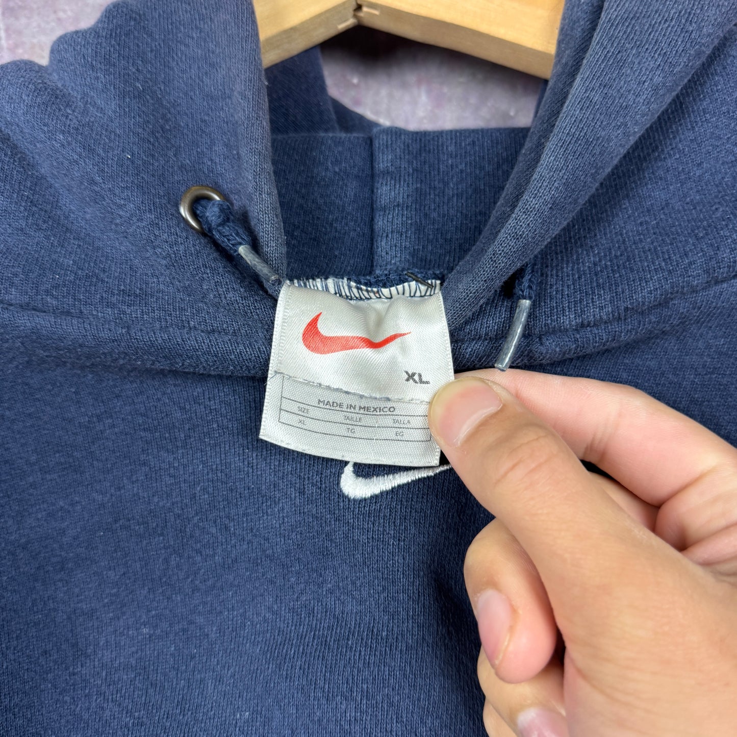 90s Navy Blue Nike Center Swoosh Essential Logo Hoodie XL 1934