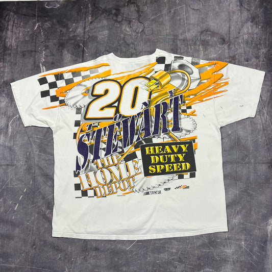1999 White Tony Stewart Home Depot Nascar All Over Print Graphic Shirt XXL AJ95