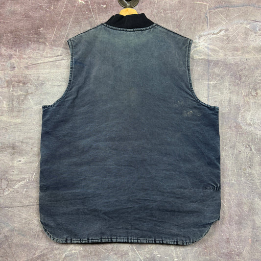 90s Navy Blue Carhartt Distressed Work Vest L 1876