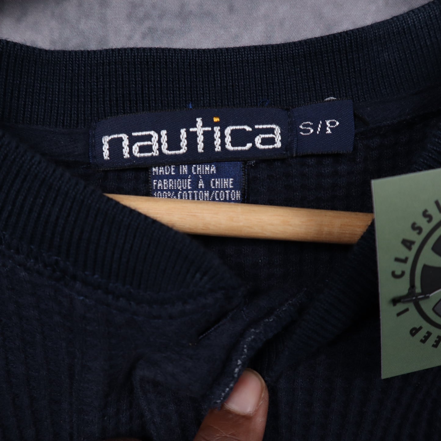 90s Navy Blue Nautica Waffle Knit Henley Long Sleeve 5552