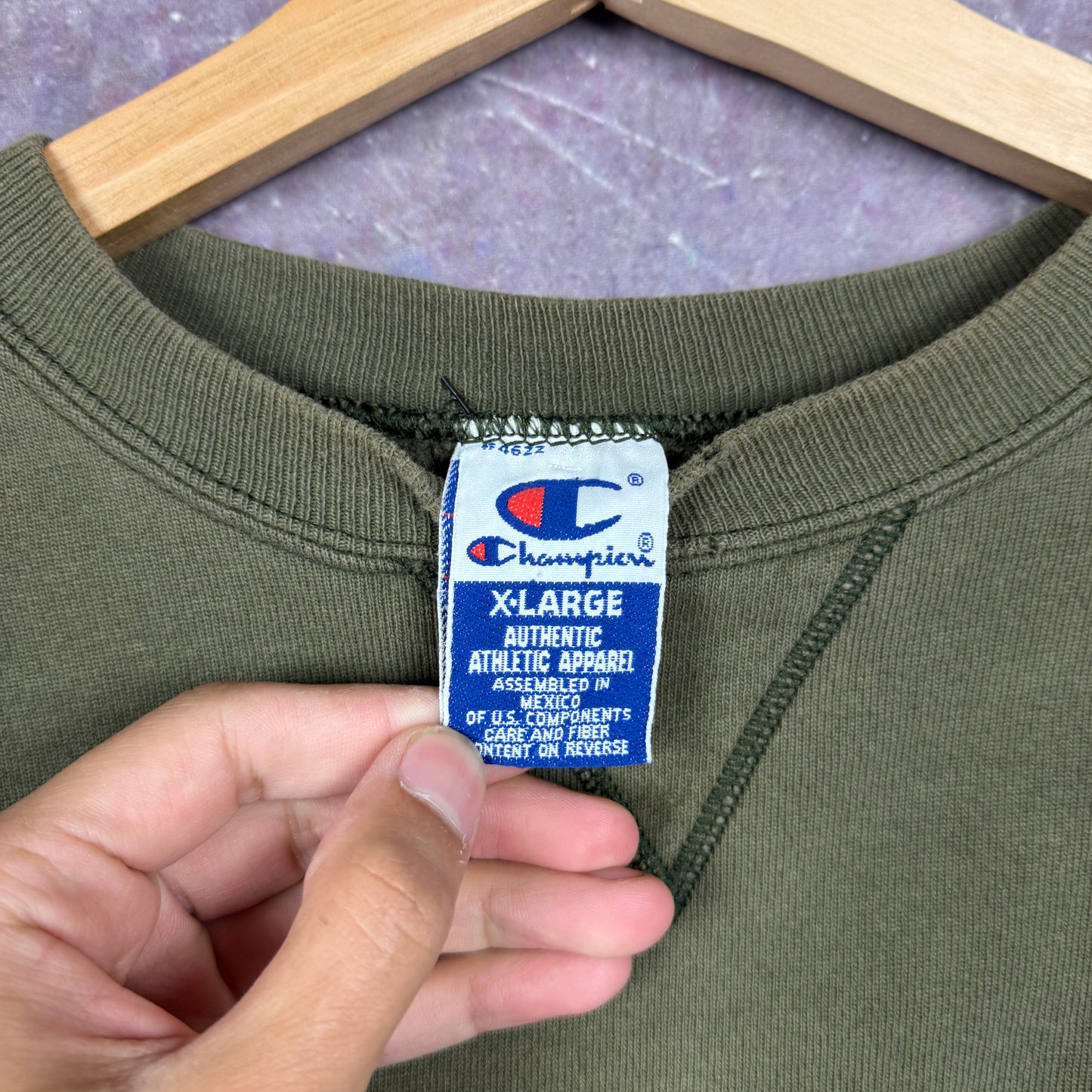 90s Faded Olive Green Champion Embroidered Logo Painter Crewneck Sweatshirt L 2691