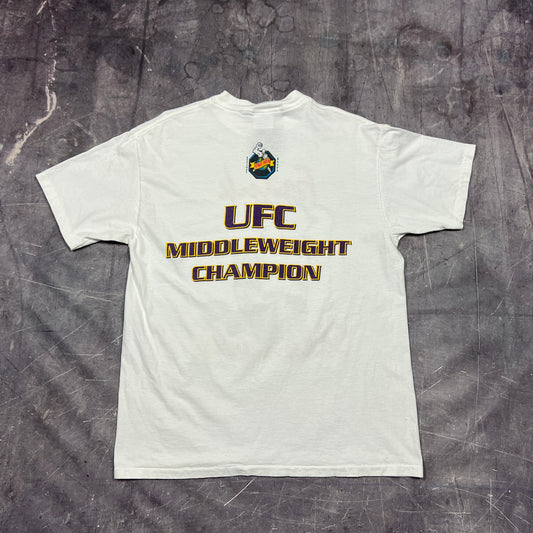 1998 White Frank Shamrock UFC Middleweight Champion Signed Graphic Shirt L RARE AS81