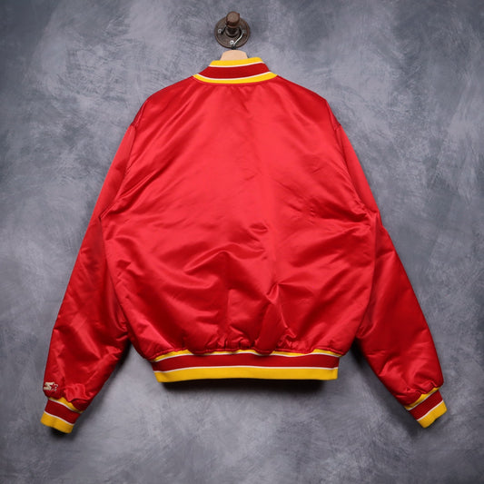 90s Red Atlanta Hawks Starter Satin Bomber Jacket 5069
