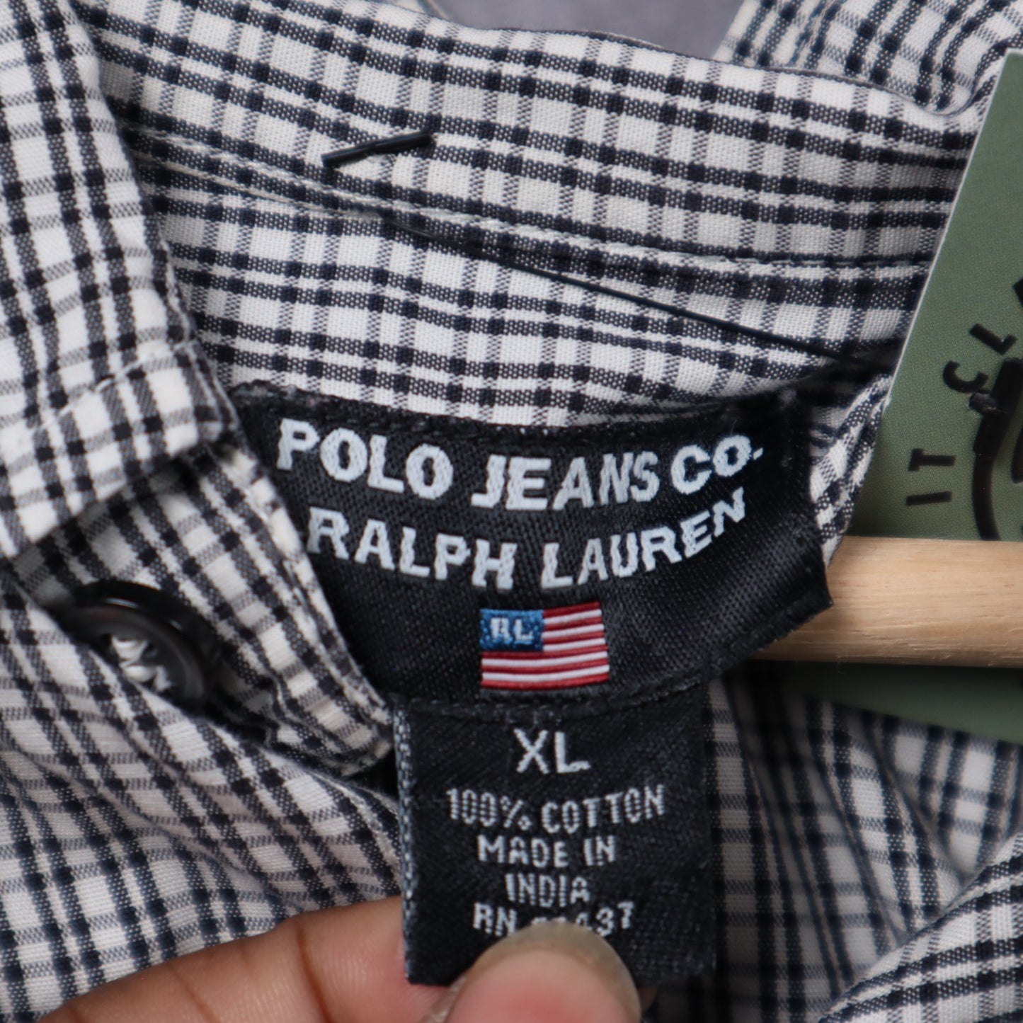 Early 2000s Black and White Polo Jeans Co. Ralph Lauren Check Long Sleeve Button Up Shirt 5429