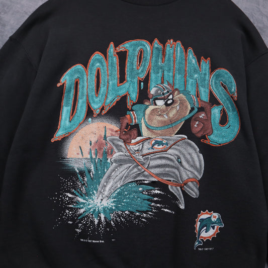 1997 Black Miami Dolphins Taz Crewneck Sweatshirt 6476