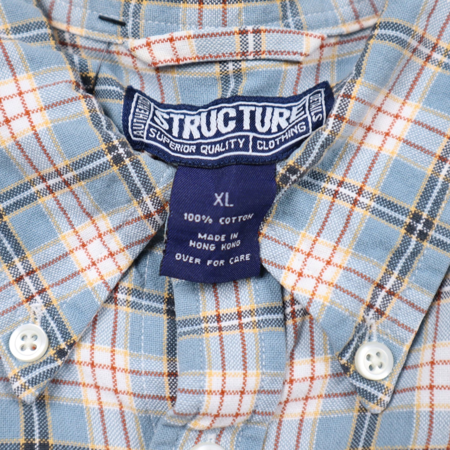 90s Light Blue Structure Plaid Long Sleeve Button Up Shirt 5532
