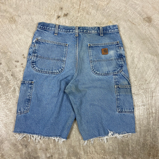 Early 00s Light Wash Denim Carhartt Baggy Carpenter Jean Work Shorts 33x11 BA14
