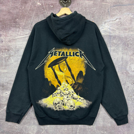 00s Faded Black Metallica Hourglass Skull Pile Graphic Band Hoodie M 1959