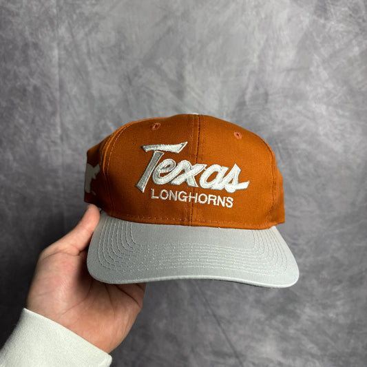 90s Texas Longhorns Sports Specialties Double Line Script Snapback Hat 4631