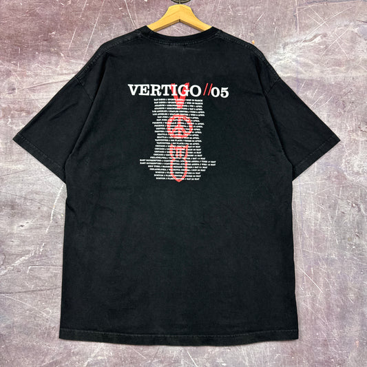 2005 Faded Black Vertigo Tour V Peace Bomb Graphic Shirt XL 2832