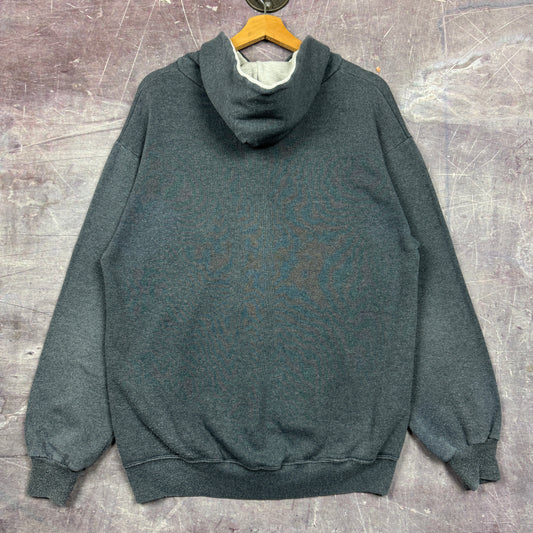 80s Dark Gray Ray Ban Spellout Logo Graphic Quarter Button Hoodie M 1756