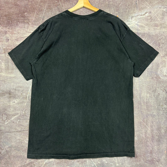 90s Faded Black Wild Earth Wolf Human-i-Tees Graphic Shirt L 2516