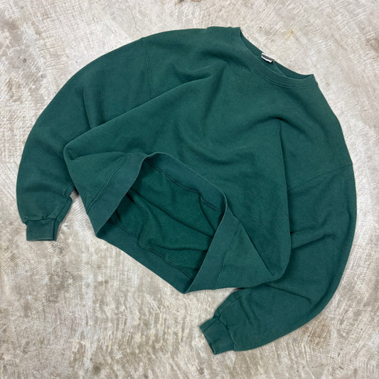 90s Dark Forest Green Cheetah Blank Essential Crewneck Sweatshirt Boxy L BF76