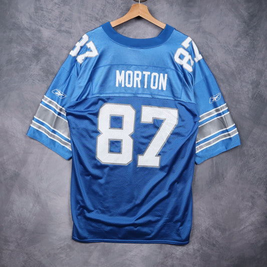 00s Blue Detroit Lions Morton #87 Reebok NFL Jersey 6580