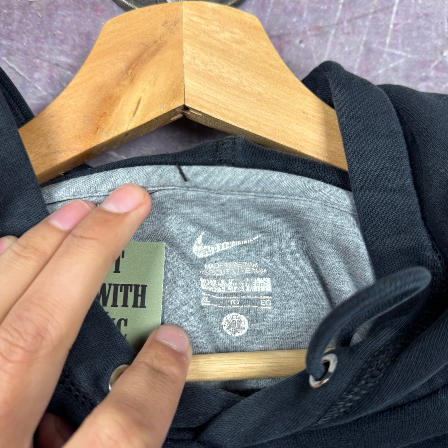 00s Black Nike Spellout Center Swoosh Graphic Hoodie XL 1965