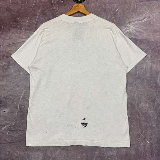 90s White Chicago Bulls Three-mendous Championship Newspaper Painter Graphic Shirt L 2690