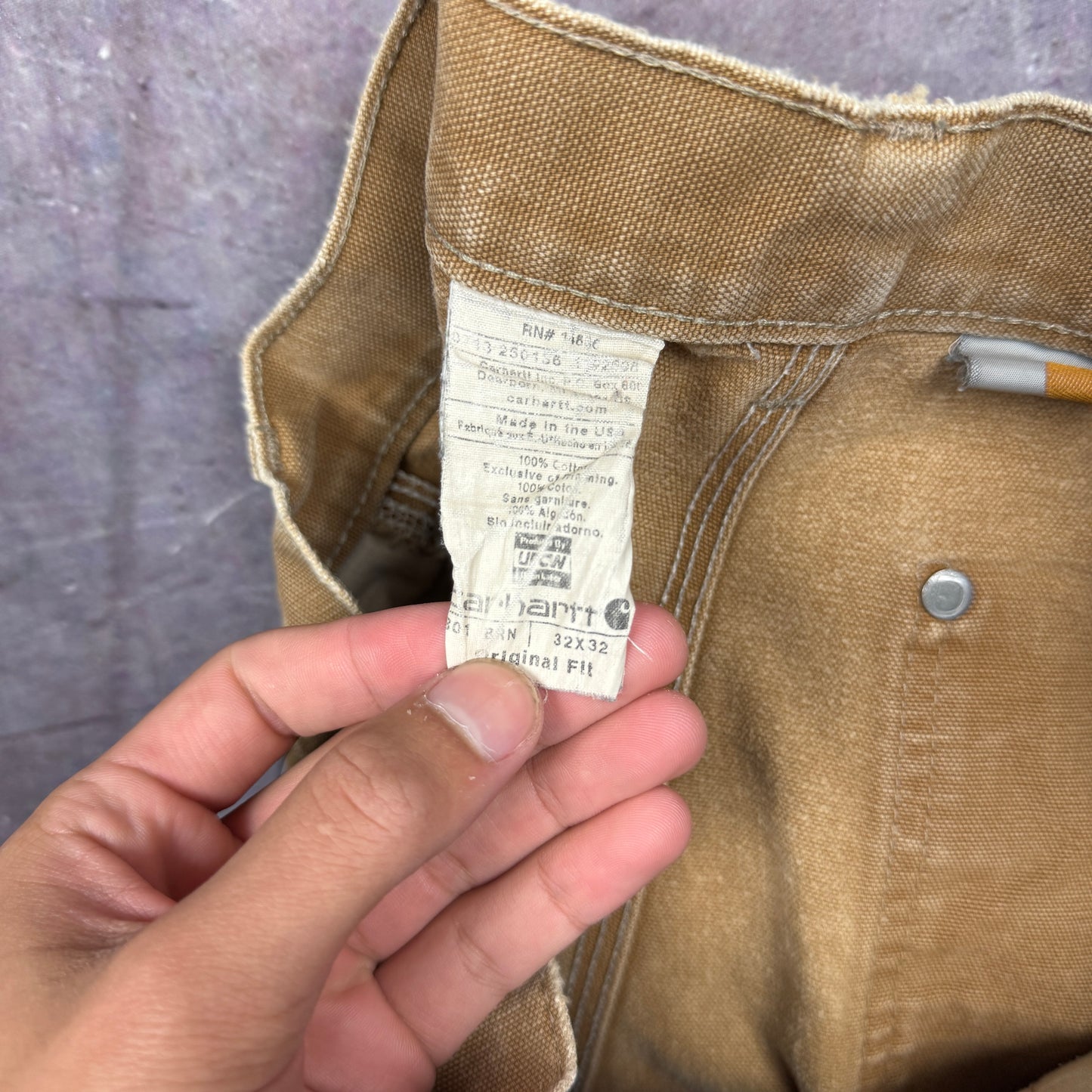 90s Tan Brown Carhartt Double Knee Carpenter Work Pants 32x30.5 2439