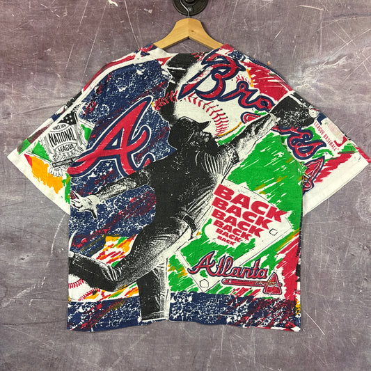 90s Atlanta Braves All Over Print Shirt 3255