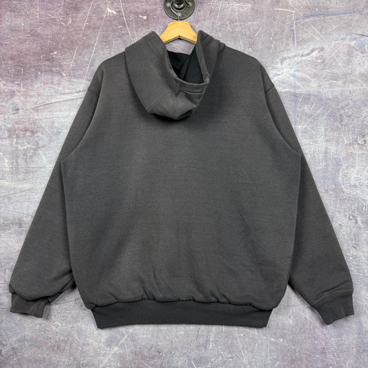 Early 00s Faded Black Carhartt Essential Logo Thermal Lined Zip Up Hoodie L 1716