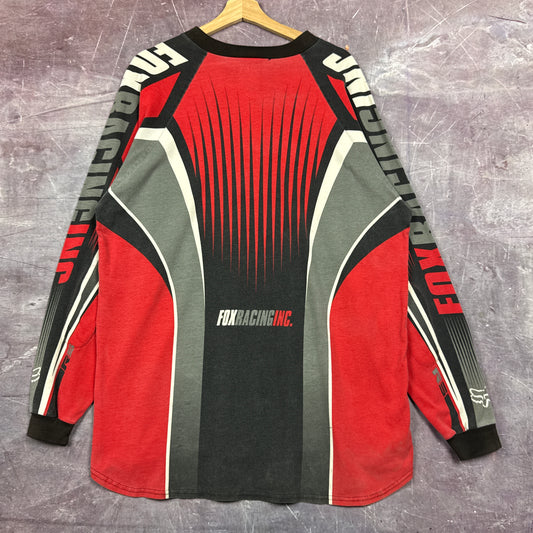 90s Red Grey Fox Racing Motocross Long Sleeve Shirt 3080