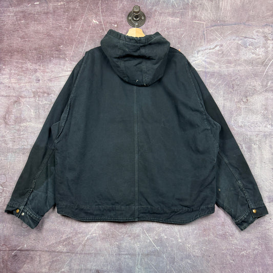 Early 00s Faded Black Carhartt Hooded Detroit Work Jacket XXL 2359