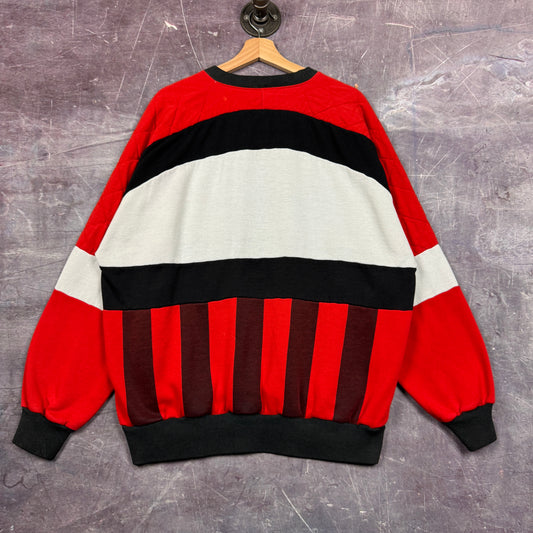 90s Red Black Striped Nike American Football Embroidered Graphic Crewneck Sweatshirt L 1962