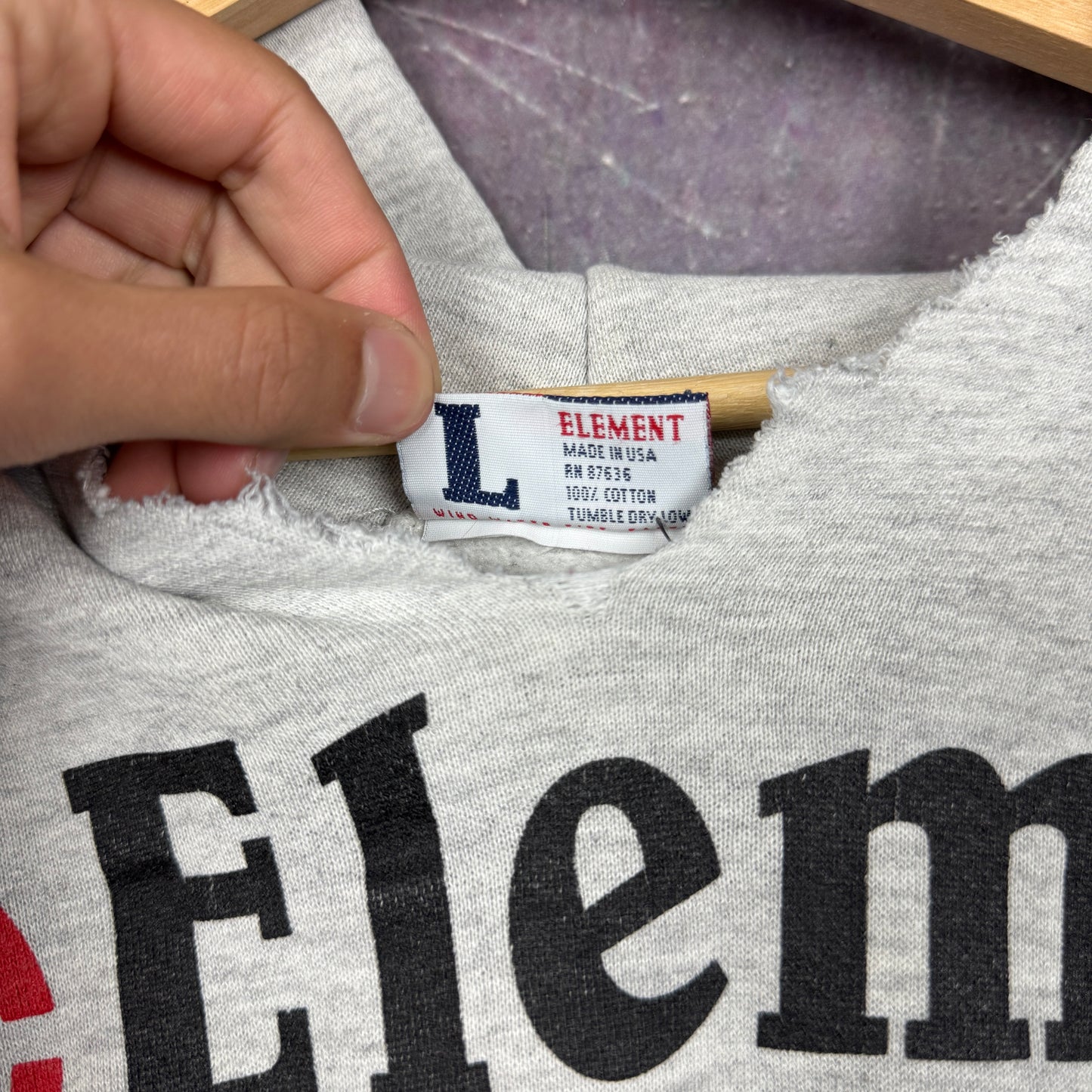 90s Light Gray Element Skateboards Wind Water Fire Earth Graphic Hoodie L 1770