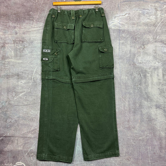 90s Forest Green Oakley Software Zip Off Baggy Cargo Pants 32x31 2254