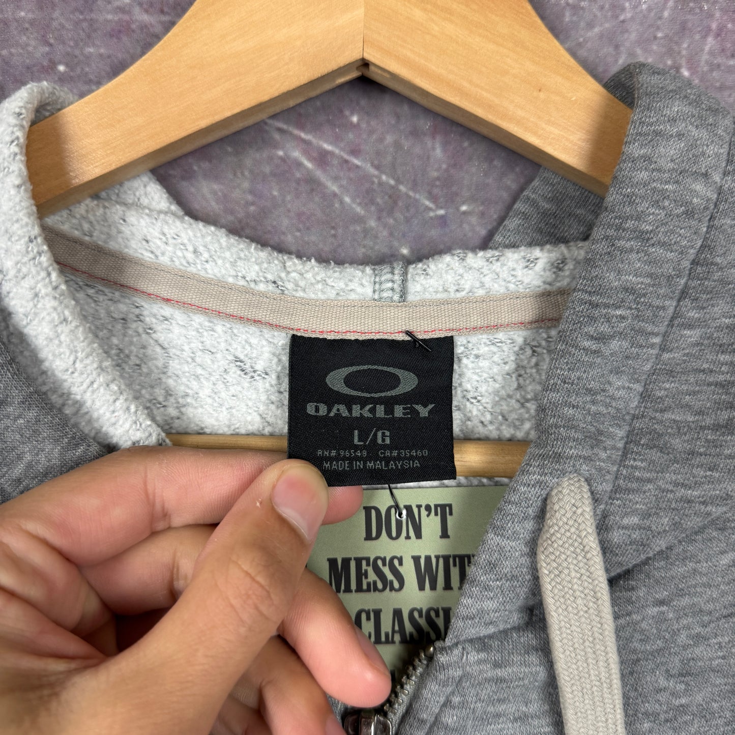 Early 00s Heather Grey Oakley Spellout Logo Graphic Zip Up Hoodie L 1942