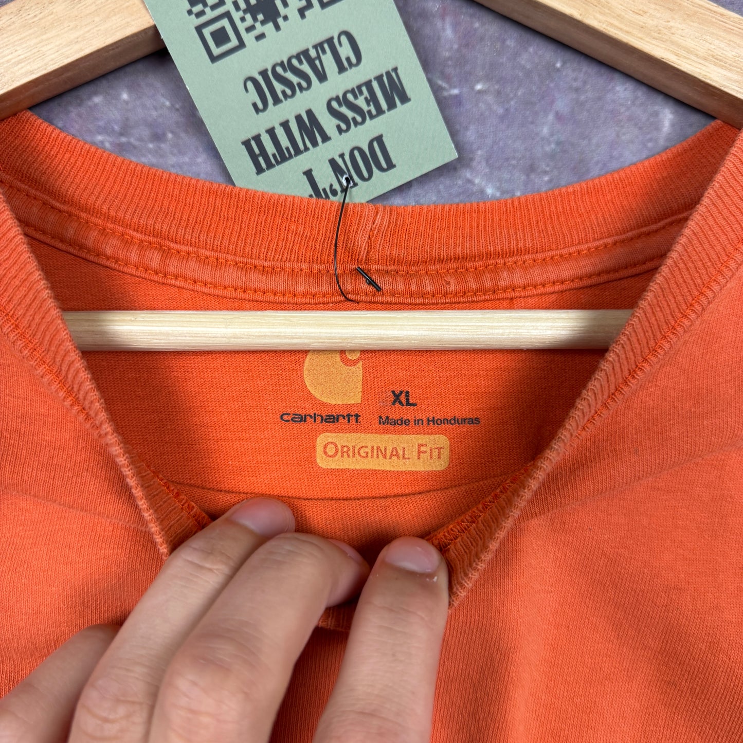 Early 00s Neon Orange Carhartt Essential Pocket Logo Shirt XXL 2416