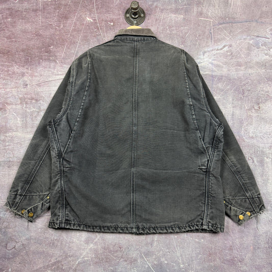 90s Faded Black Carhartt Embroidered Chore Work Jacket XL 2336