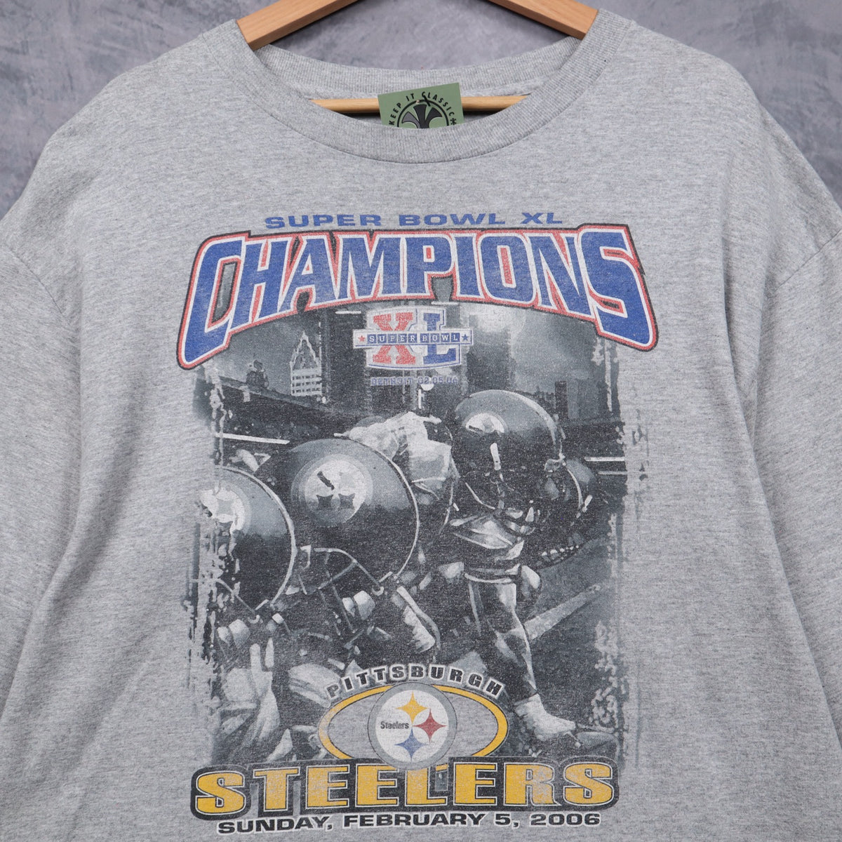 2006 Grey Pittsburgh Steelers Super Bowl XL Champions Long Sleeve Shirt 6543