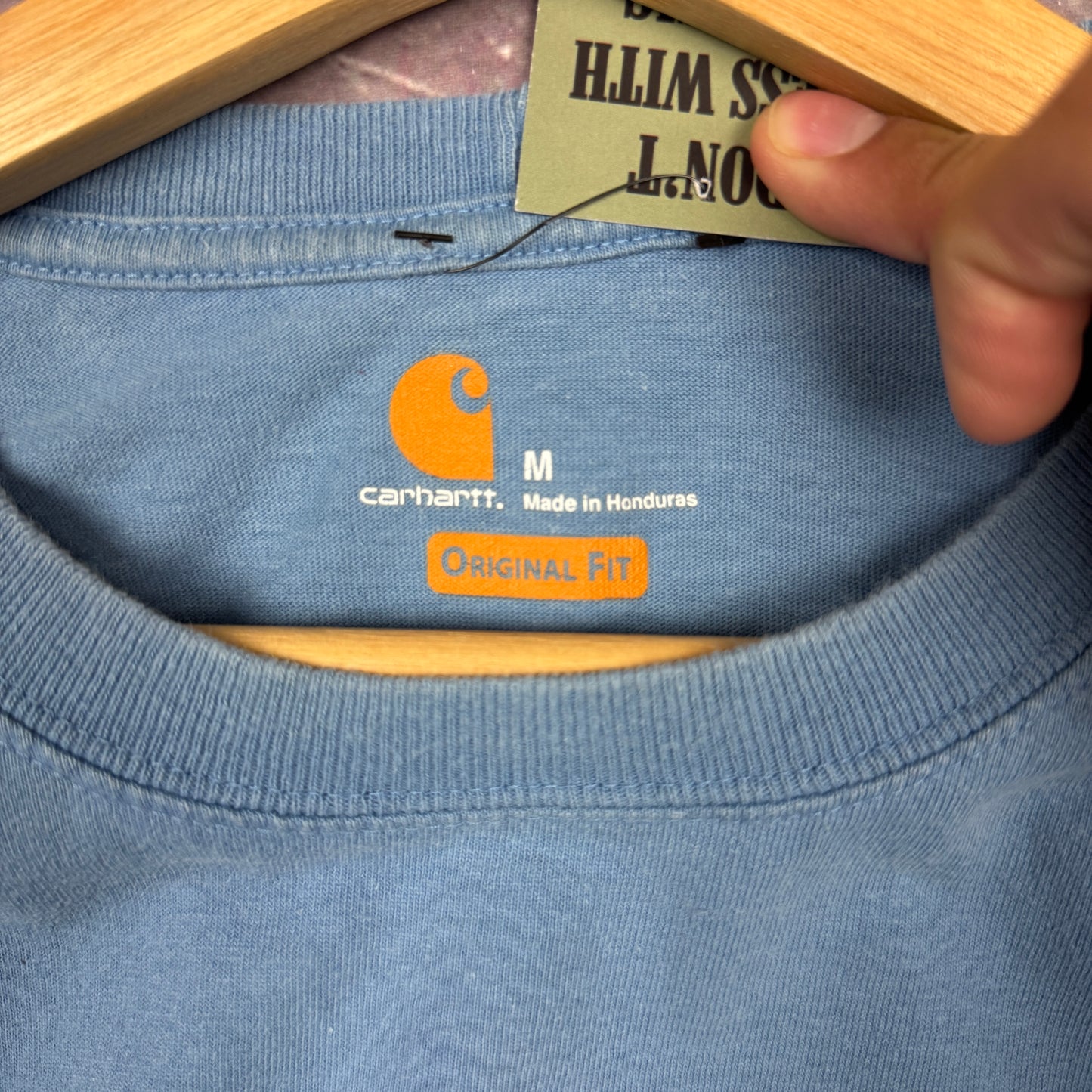Early 00s Baby Blue Carhartt Essential Pocket Logo Shirt L 2421