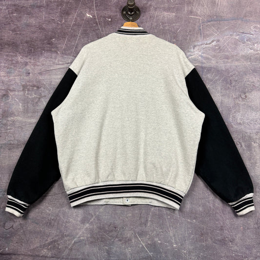 90s Gray Black Nike Boot Cotton Varsity Bomber Jacket L 0522