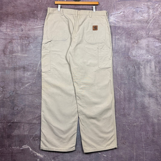 90s Stone Gray Carhartt Carpenter Work Pants 38x30.5 2429