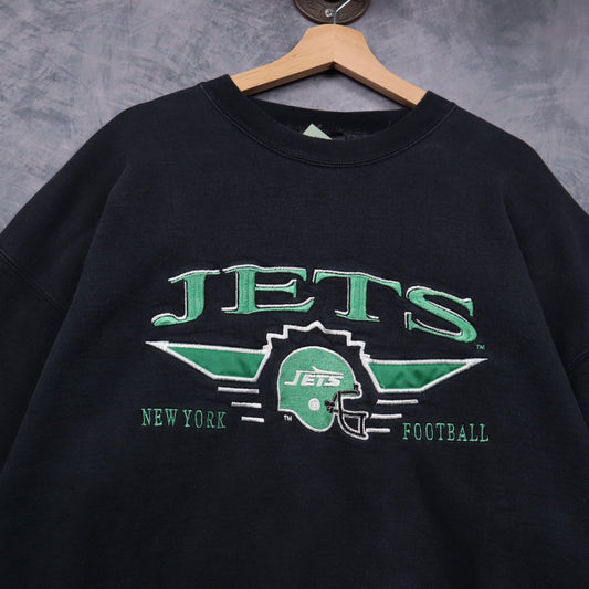 90s Black New York Jets Embroidered Crewneck Sweatshirt 6446