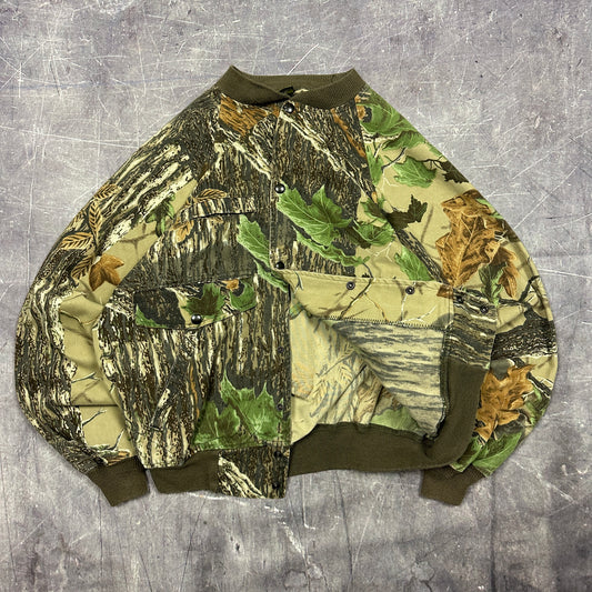 90s Spartan Real Tree Camo Lightweight Bomber Jacket Boxy L D06