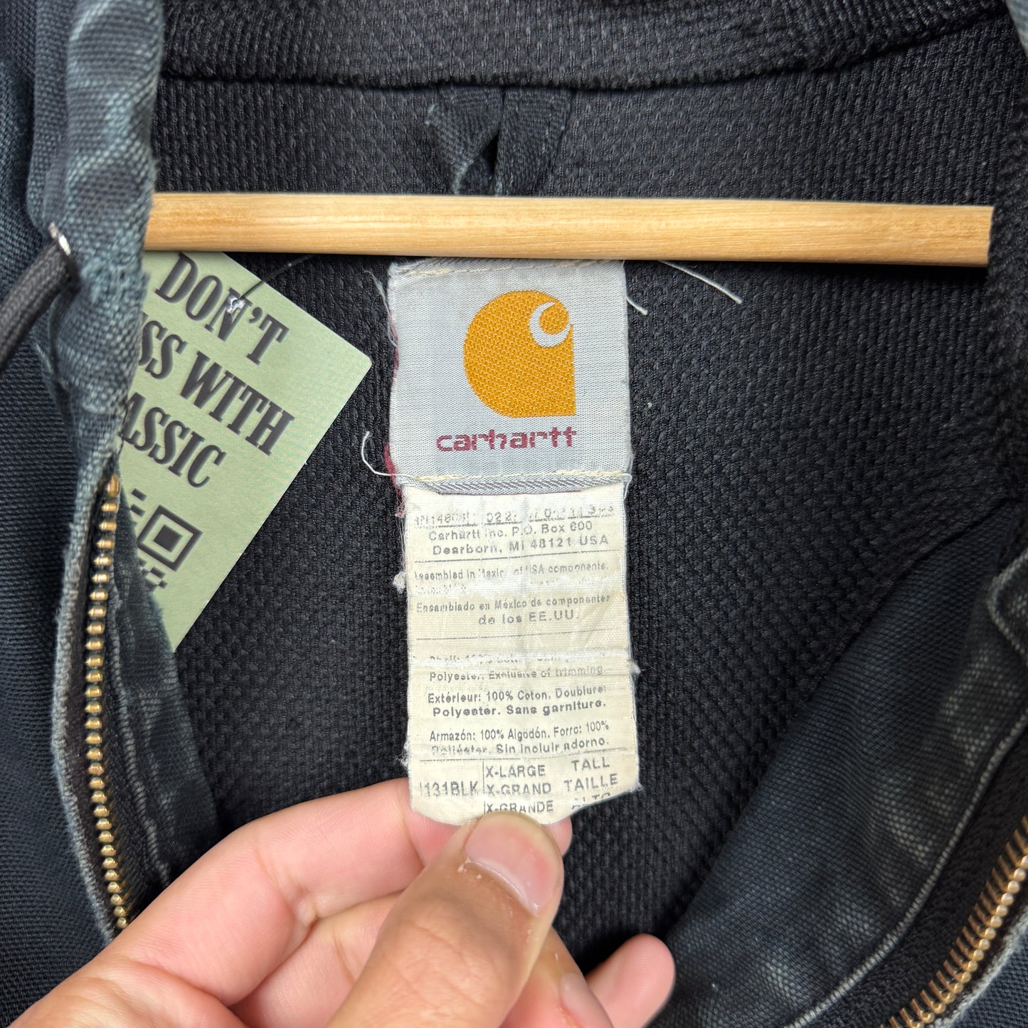 90s Faded Black Carhartt Hooded Active Work Jacket XL 2338