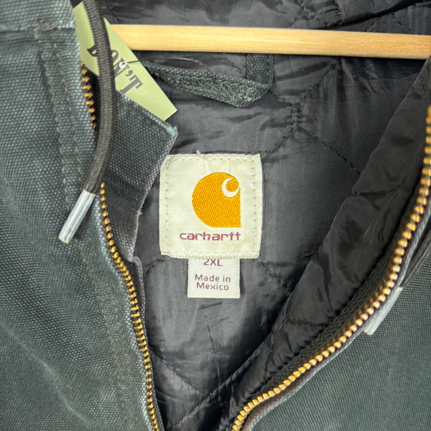 Early 00s Faded Black Carhartt Hooded Detroit Work Jacket XXL 2359