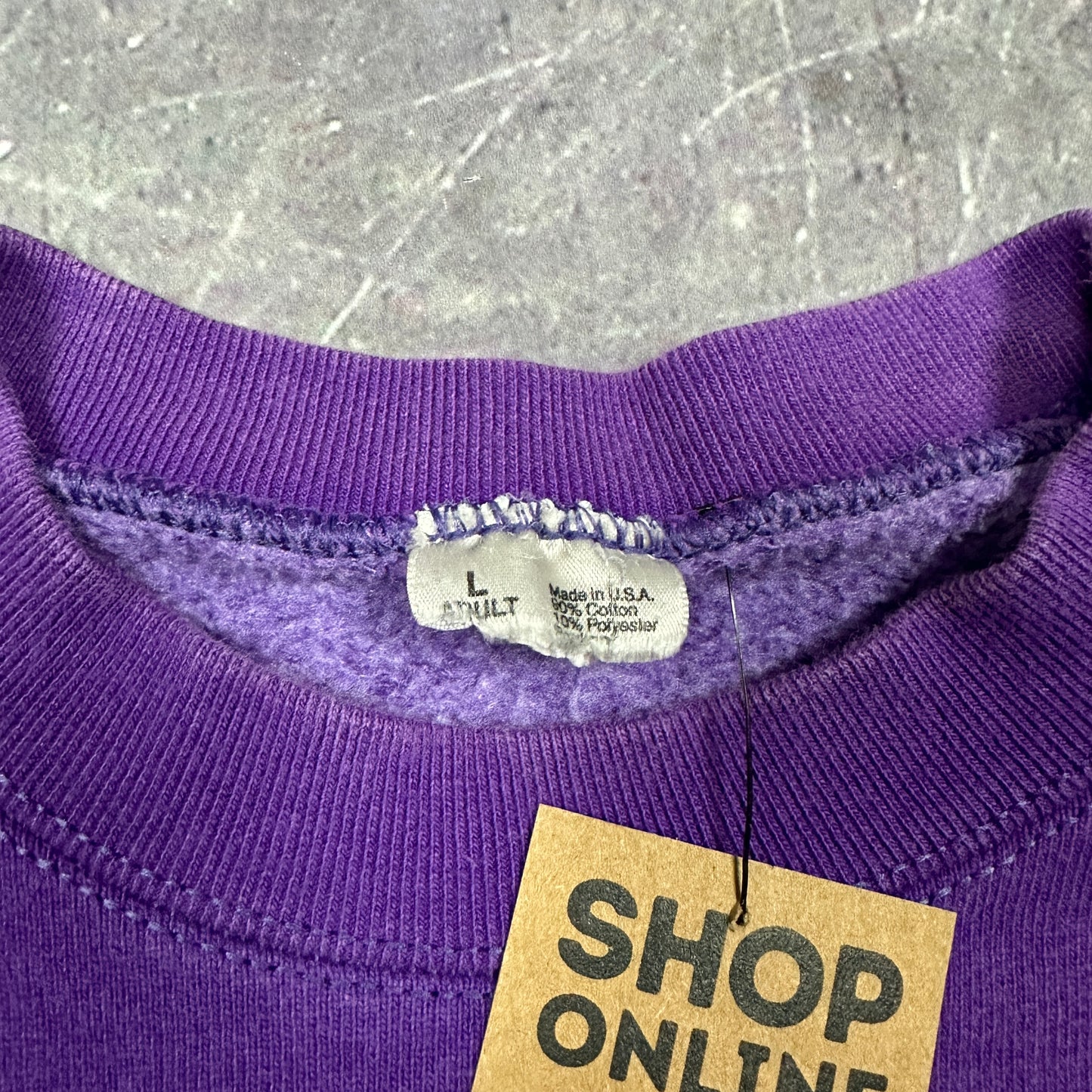 90s Purple Fruit Of The Loom Heavyweight Blank Essential Crewneck Sweatshirt L AF46