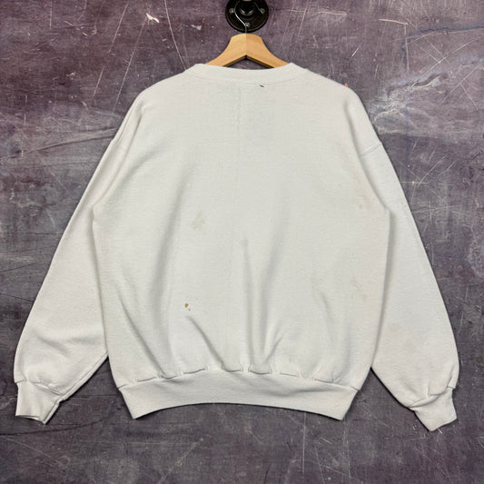 90s White Saxaphone Graphic Crewneck Sweatshirt M 1862