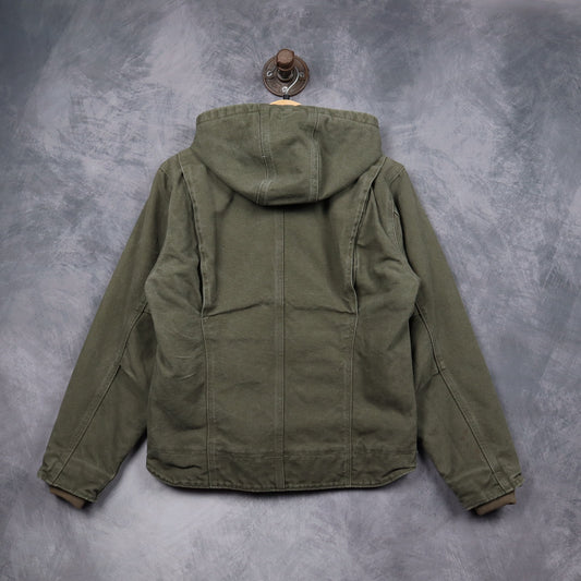 00s Olive Green Carhartt Sherpa Lined Hooded Work Jacket 4796