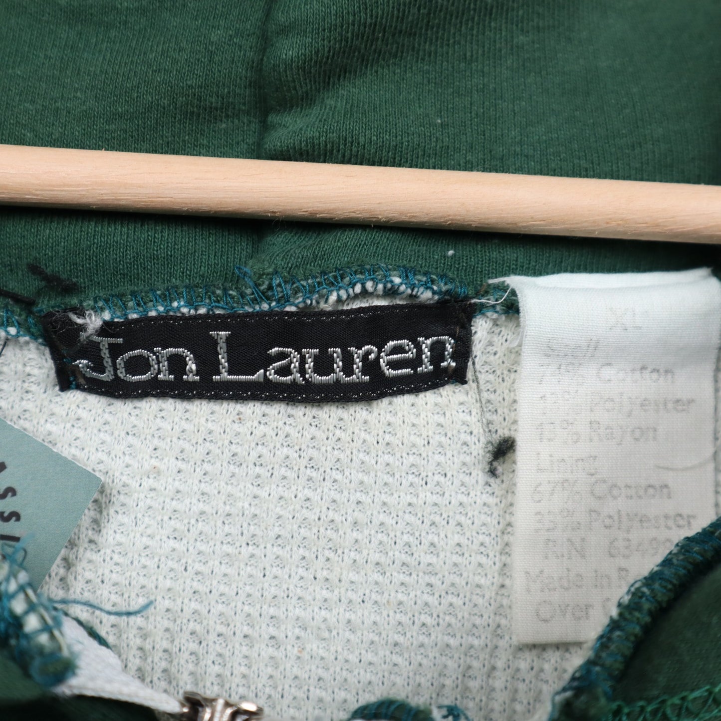 90s Green Jon Lauren Thermal Lined Zip Up Hoodie 5110