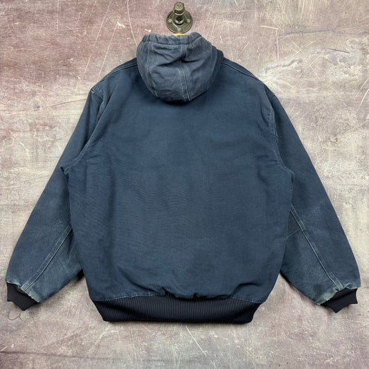 90s Navy Blue Carhartt Embroidered Hooded Active Work Jacket XL 2344