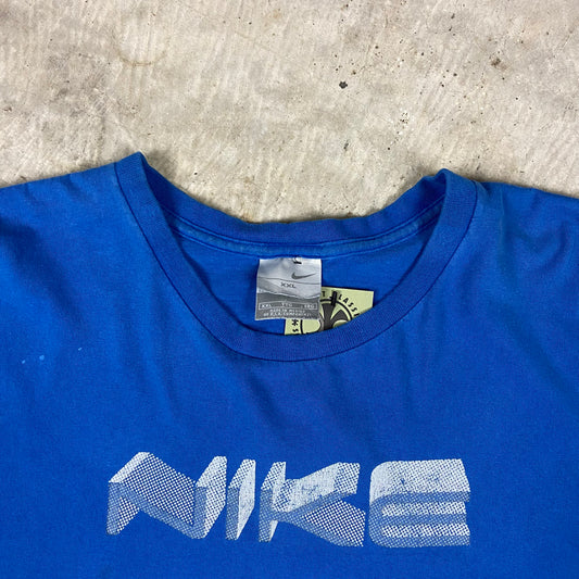 Early 00s Blue Nike Essential Spellout Graphic Shirt XXL BC06