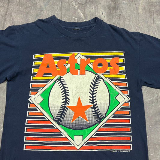 1989 Navy Blue Houston Astros MLB Graphic Shirt M AT39